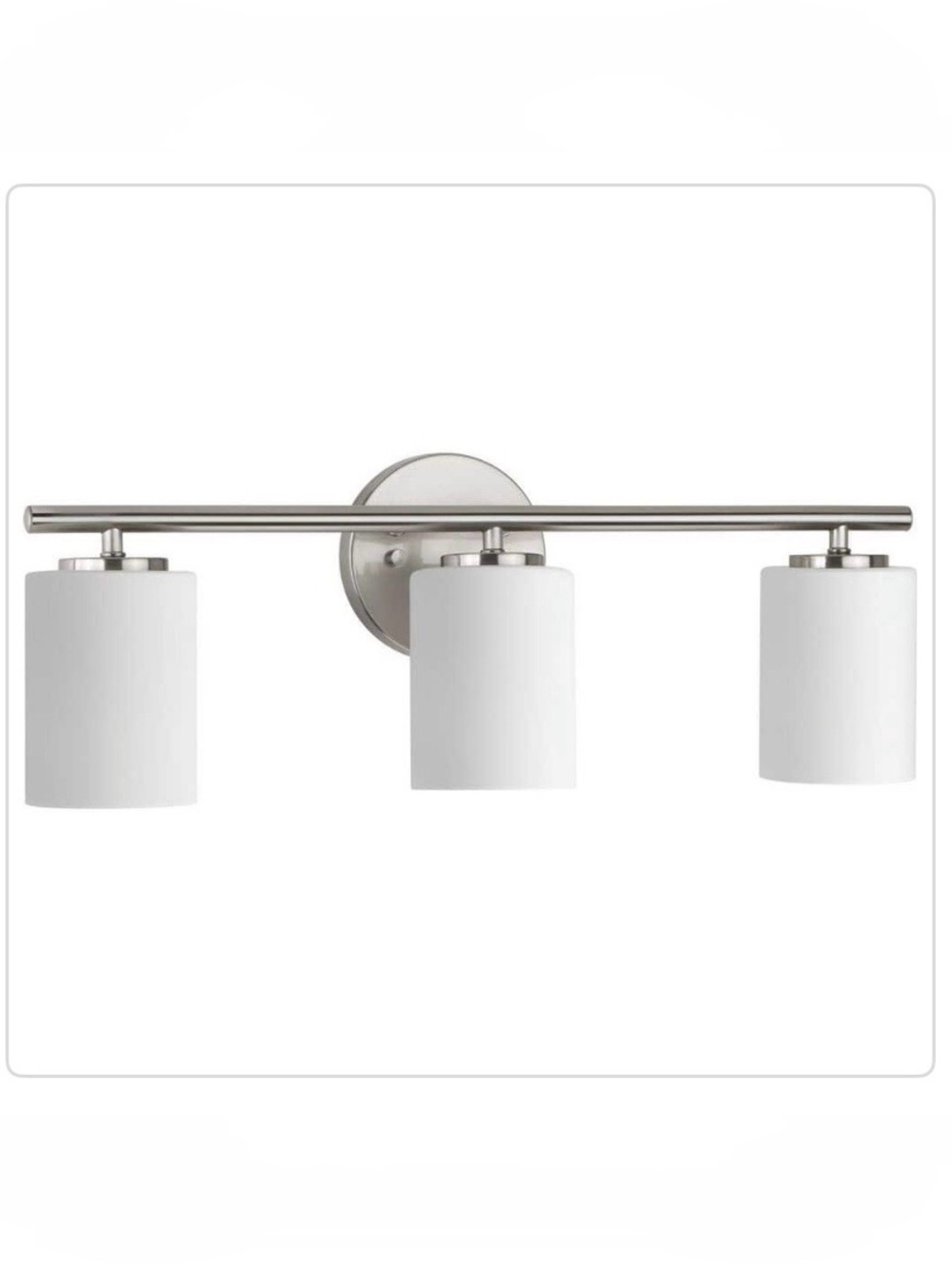 New Progress Lighting 3-Light Brushed Nickel Bathroom Vanity Light White Glass